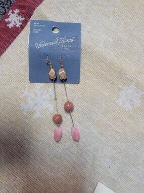 Universal Thread Semi-Precious Bead Drop Earrings Worn Gold Nickel Free